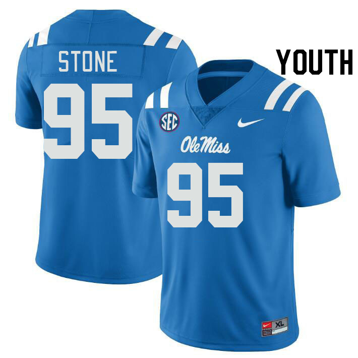 Youth #95 Akelo Stone Ole Miss Rebels College Football Jerseyes Stitched Sale-Powder Blue